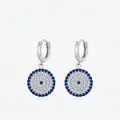 S925 Sterling Silber Evil Eye Creolen mit blauen und weißen Zirkonia-Steinen - 925er Silber / Silber