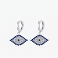 Elegant S925 sterling silver French vintage evil eye hoop earrings with blue diamonds - 925 Silver / Silver