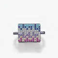 S925 Silber Ring in Schwarz mit rechteckigem Pavé aus bunten Regenbogen-Kristallen - US Größe 9 / 925 Sterlingsilber