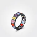 S925 Sterling Silber Ring in Schwarzgold mit bunten Zirkonia im Rechteckschliff - US Größe 9 / Schwarzgold Regenbogen