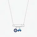 S925 sterling silver paperclip necklace with blue evil eye and car charms for women - S925 Sterling Silver Style / 925 Silver