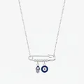 S925 Sterling Silber Sicherheitsnadel Halskette mit Hamsa-Hand und Evil-Eye-Anhänger - 925 Sterlingsilber / 925er Silber