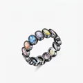 S925 sterling silver rainbow ring with multi-colored oval cut gemstones in black gold finish - US 9 / Black Gold Multi-color