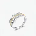 Intertwined S925 silver and gold-plated rings with sparkling zircon crystals in minimalist style - US Size 5 / Silver/Gold