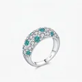 Anello a fascia in argento S925 con zirconi bianchi e verde acqua alternati - Taglia US 5 / Argento