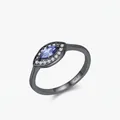 Vintage S925 sterling silver ring with marquise purple stone and black plating - US Size 5 / Black (RHR2066)