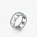 Minimalist S925 sterling silver geometric beaded ring with polished square accents - US Size 5 / Silver