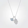 S925 Silberkette mit Bösem Blick und Hamsa Hand Anhänger mit funkelndem blauem Zirkon - 925er Silber / 925 Sterlingsilber