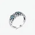 Retro S925 sterling silver wide ring with blue stone flowers and textured finish - US 5 / Silver
