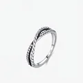 Anello incrociato vintage in argento sterling S925 con design a treccia e zirconi - Taglia US 5 / Argento