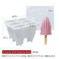 Moule à glace en silicone blanc à 6 cavités en forme de coquille avec dimensions - Sucette Glacée À Six Coques - Blanche Sx-xg-77-6