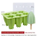 Moule à glace en silicone carambole vert 6 cavités avec dimensions et poids précis - Paquet De Six Sucettes Glacées Au Carambole - Vertes Xg-79-5