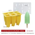 Moule à glace en silicone jaune à 6 cavités avec des étiquettes de mesure précises - Crème Glacée À Six Cornets - Jaune Xg-80-4