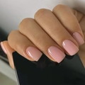 Detail of nude pink square press-on nails with a high-gloss jelly texture finish - Light Sakura Pink (XC-40-90)