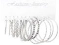 Élégant ensemble de boucles d'oreilles créoles argentées avec strass pour femmes - Blanc K9186 (0750 Argent)