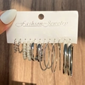 Élégant lot de 6 paires de boucles d'oreilles argentées avec perles et créoles - Blanc K 1054