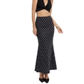 Elegante gonna a sirena nera a pois bianchi con vita alta per un look raffinato - S / Nero Pois Bianchi