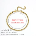 Bracciale a corda dorato da 3mm in acciaio inossidabile placcato oro 18K per donna - Collana a catena di corda / 3.0mm / Oro