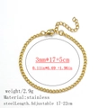 Detail view of 3mm gold stainless steel Cuban chain bracelet with 17-22cm adjustable length - NK Chain / 3.0mm / Gold