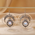 Bohemian hollow crescent moon earrings in antique silver finish with moonstone inlay - Antique Silver Moon (Moonstone Color)