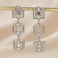 Elegant gunmetal alloy drop earrings with silver finish and sparkling rhinestones - Antique Silver (Geometric Rhinestones)