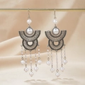 Bohemian vintage earrings in aged silver with white pearls and tassel accents - Antique Silver Artificial Pearl Tassel