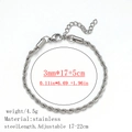 Minimalist 3mm silver stainless steel twisted rope bracelet with adjustable chain - Rope Chain Necklace / 3.0mm / Steel