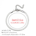 Adjustable 3mm silver snake chain bracelet in polished stainless steel with 22cm total length - Herringbone Chain / 3.0mm / Steel