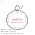 3mm silver stainless steel chain bracelet with adjustable 17+5cm length and lobster clasp - NK Chain / 3.0mm / Steel