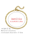 3mm Figaro chain bracelet in 18K gold plated stainless steel with adjustable length - Figaro Chain / 3.0mm / Gold