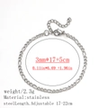 3mm silver Figaro chain stainless steel bracelet with adjustable 17+5cm lobster clasp - Figaro Chain / 3.0mm / Steel