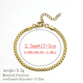 Adjustable 2.5mm gold box chain bracelet in stainless steel with lobster clasp - Flat Pearl Chain / 3.0mm / Gold