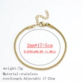 2mm gold-plated stainless steel popcorn chain bracelet with 17-22cm adjustable length - Twisted Popcorn Chain / 2.0mm / Gold