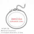 Silver stainless steel snake bone bracelet with 17-22cm adjustable extension chain - Twisted Popcorn Chain / 2.0mm / Steel