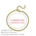 Golden 2.5mm stainless steel box chain bracelet with adjustable 5cm extender link - Square Pearl Chain / 2.5mm / Gold