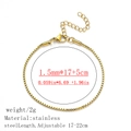 18K gold plated stainless steel box chain bracelet with adjustable 1.5mm links - Box Chain / 1.5mm / Gold