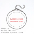 1.5mm silver stainless steel box chain bracelet with 17-22cm adjustable length - Box Chain / 1.5mm / Steel