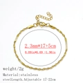 Golden 18K plated stainless steel twisted snake chain bracelet with adjustable extension - Twisted Chain / 2.3mm / Gold