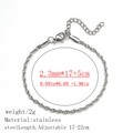 Adjustable 2.3mm silver stainless steel rope chain bracelet with 5cm extension - Twisted Chain / 2.3mm / Steel