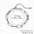 Silver stainless steel chain bracelet with interlocking rectangle links and lobster clasp - 批花方线链 / 8.0mm / Steel