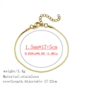 Adjustable 18K gold plated stainless steel chain bracelet 1.5mm width 17-22cm - Flat S Chain / 1.5mm / Gold