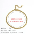 Gold plated stainless steel 3mm S-link chain bracelet with 5cm extension and lobster clasp - Man Zi Chain / 3.0mm / Gold
