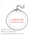 Silver stainless steel snake chain bracelet, 1.2mm width with lobster clasp and extender - Round Snake Chain / 1.2mm / Steel