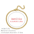 3mm gold stainless steel Rolo chain bracelet with adjustable 17-22cm lobster clasp - Pearl Link Chain / 3.0mm / Gold
