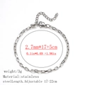 Adjustable silver stainless steel chain bracelet with lobster clasp and sizing details - Long Box Chain / 2.7mm / Steel