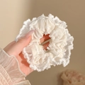 Elegante oversized witte bloemen kant scrunchie van lichte mesh stof voor dames - #3 Melkwitte Kanten Haarelastiek Circa 11 Cm
