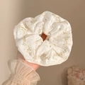Beige bloemen scrunchie van kant met gele bloemenprint en Hand Made label detail - #2 Groen Bloemenpatroon Ongeveer 19 Cm
