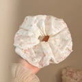 Bloemen kant haarelastiek in beige met roze patroon en handgemaakt label - #3 Roze Bloemenprint Ongeveer 19 Cm
