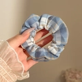 Oversized scrunchie met blauw-wit geruit patroon en bloemenkant details voor dames - 52# Wind Blows Blue Sea Circa 95 Cm