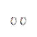 Rainbow S925 sterling silver hoop earrings with six colored crystals and silver hallmark - 925 Silver / 1CM Hoop Earring